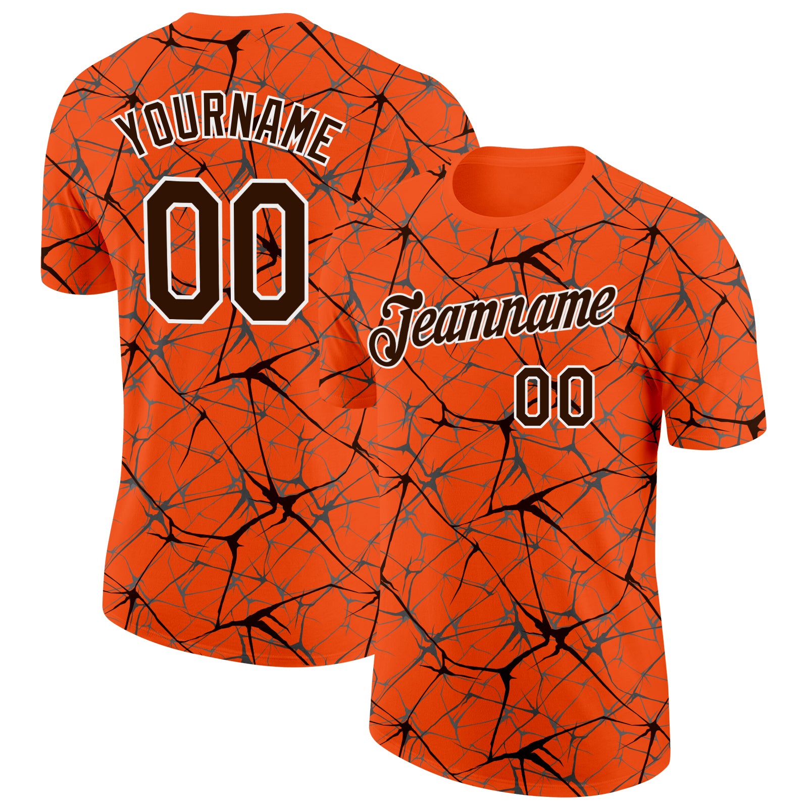 Custom Orange Brown Gray-White Abstract Network Crackle Performance T-Shirt