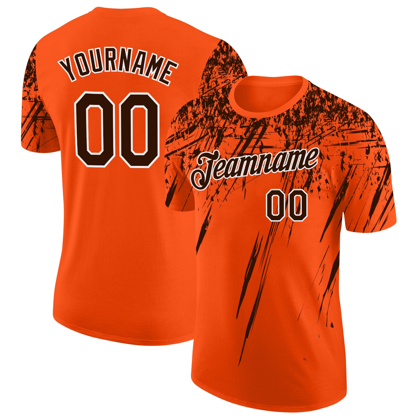 Custom Orange Brown-White Distressed Scratch Brush Stroke Performance T-Shirt