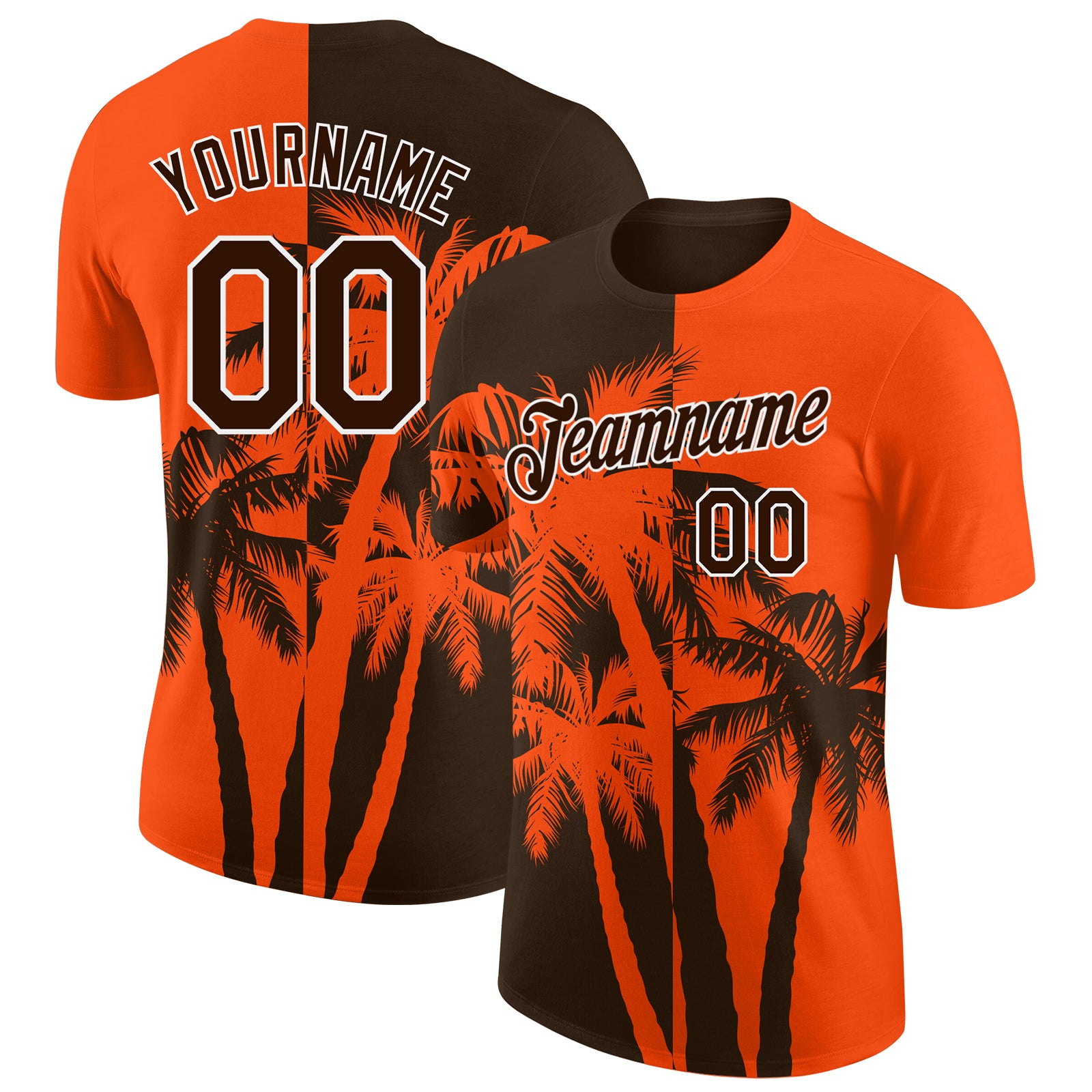 Custom Orange Brown-White Hawaii Tropical Coastal Palm Trees Performance T-Shirt