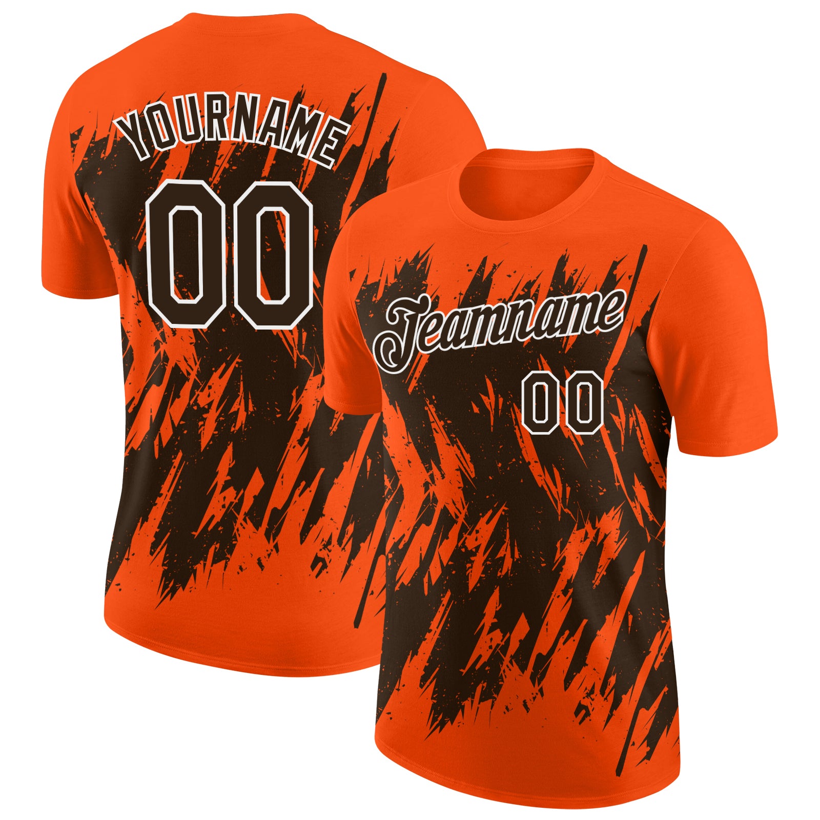 Custom Orange Brown-White Torn Sharp Brush Stroke Splatter Performance T-Shirt