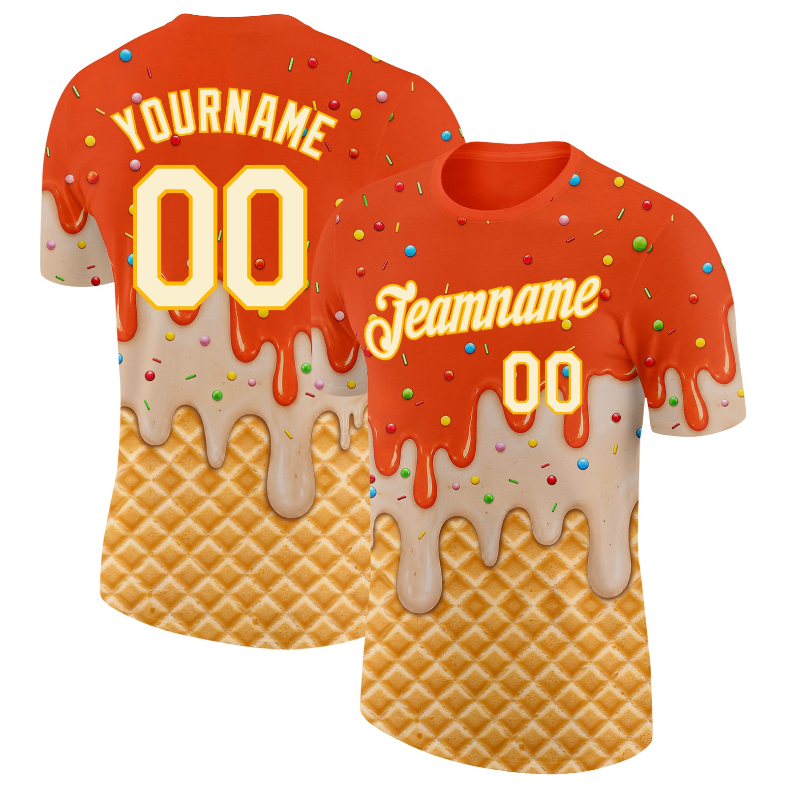 Custom Orange Cream-Gold Ice Cream Waffle Foodie Dessert Performance T-Shirt