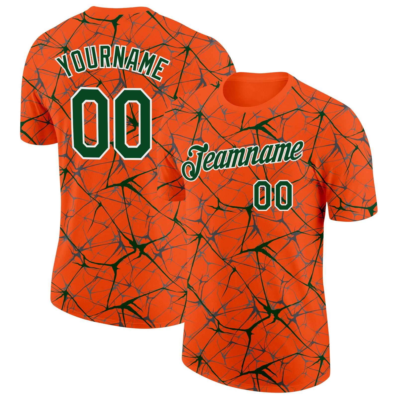 Custom Orange Green Gray-White Abstract Network Crackle Performance T-Shirt