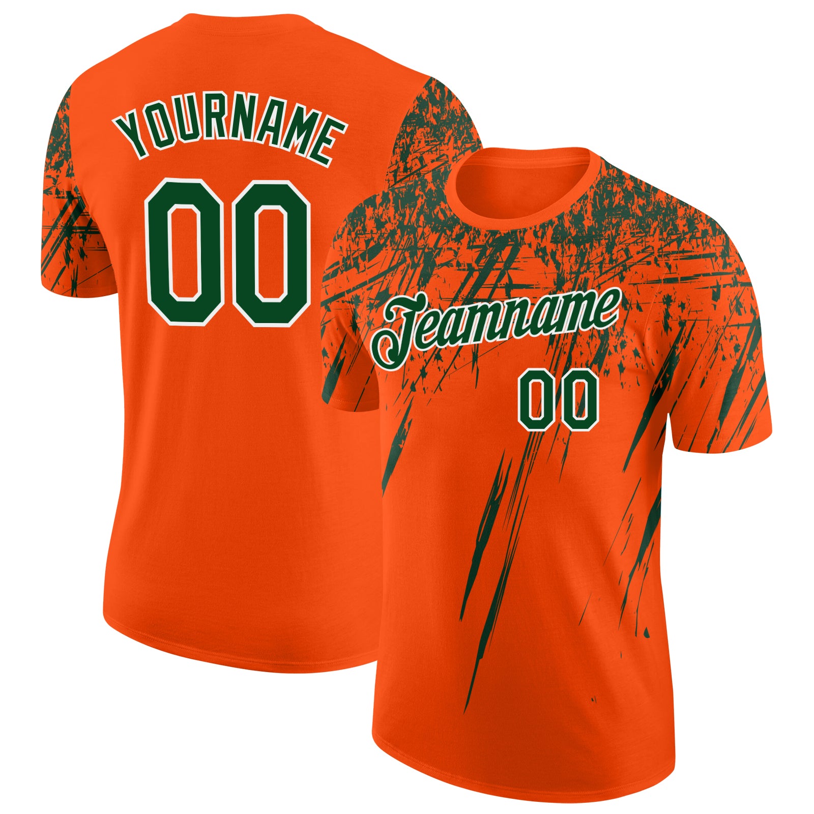 Custom Orange Green-White Distressed Scratch Brush Stroke Performance T-Shirt