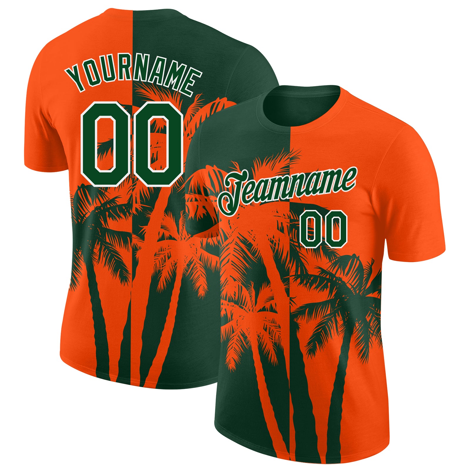 Custom Orange Green-White Hawaii Tropical Coastal Palm Trees Performance T-Shirt