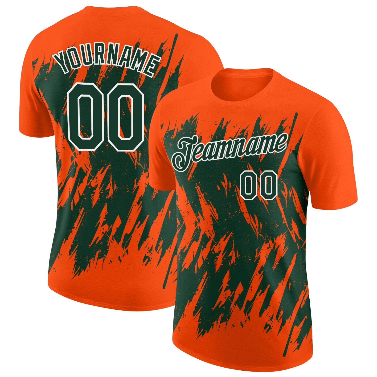Custom Orange Green-White Torn Sharp Brush Stroke Splatter Performance T-Shirt