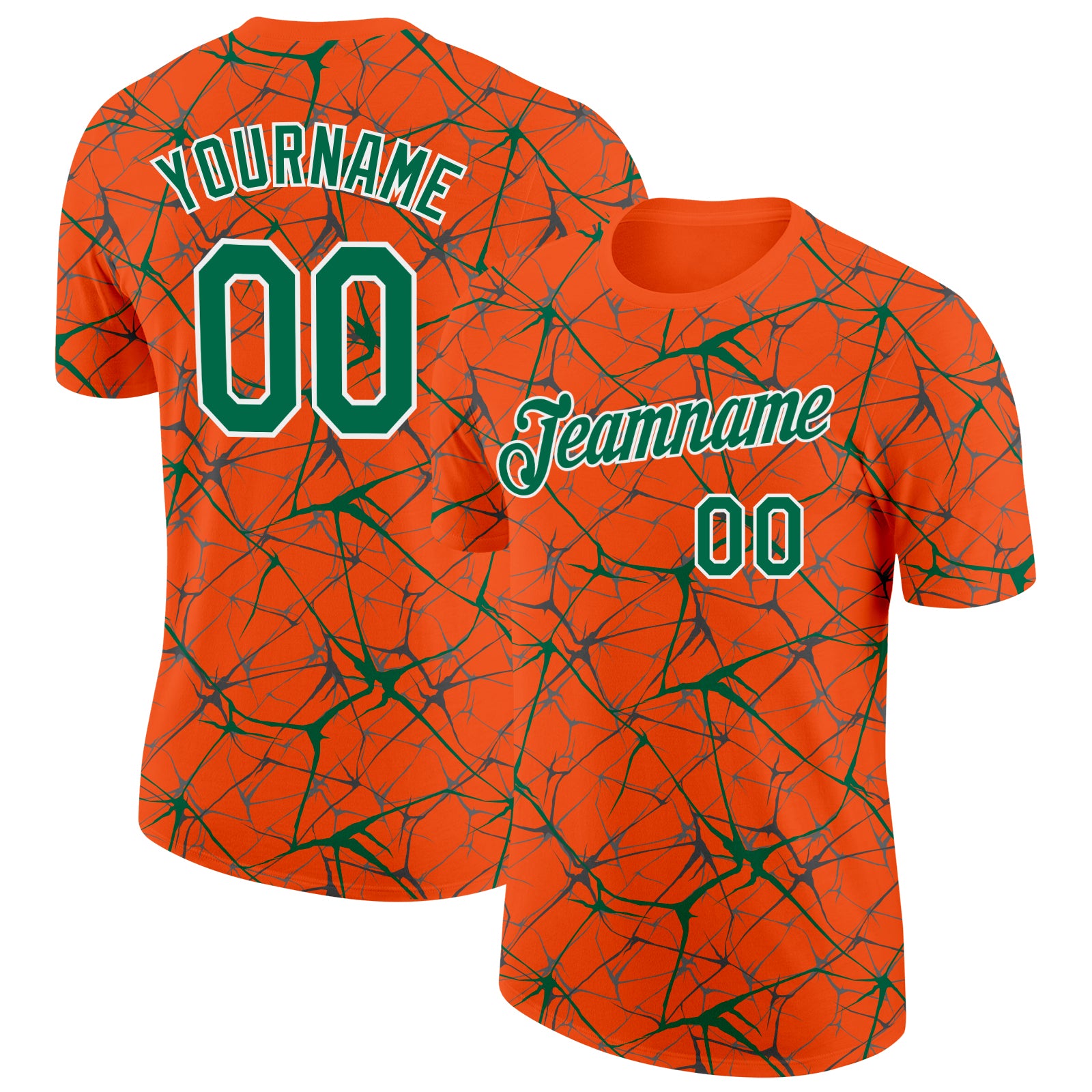 Custom Orange Kelly Green Gray-White Abstract Network Crackle Performance T-Shirt