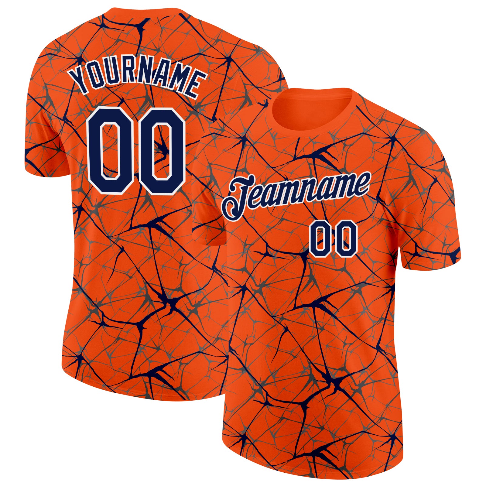 Custom Orange Navy Gray-White Abstract Network Crackle Performance T-Shirt