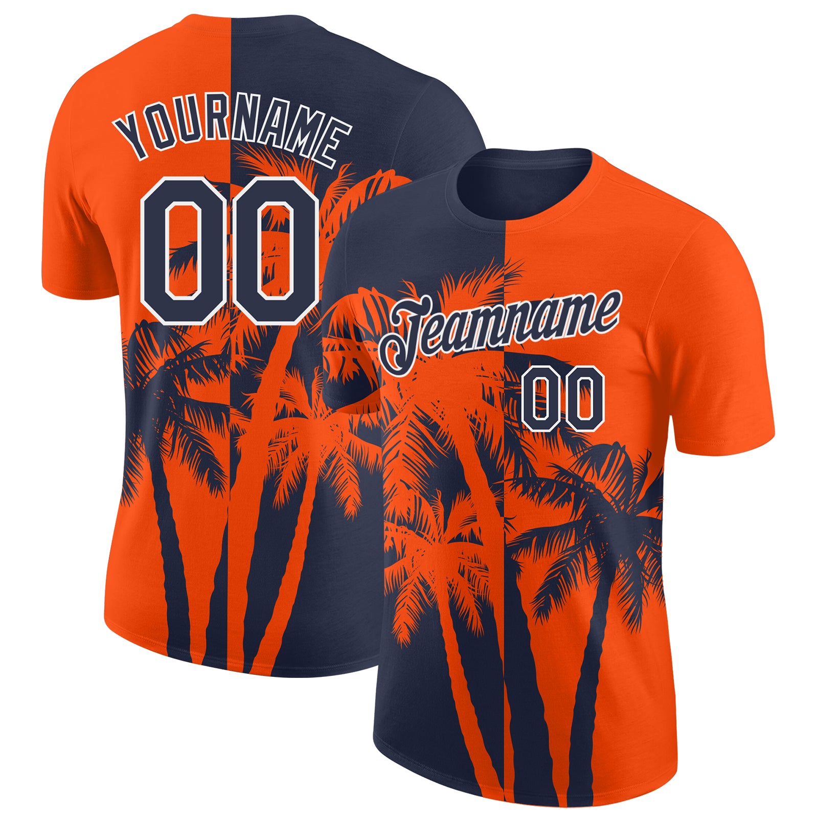 Custom Orange Navy-White Hawaii Tropical Coastal Palm Trees Performance T-Shirt