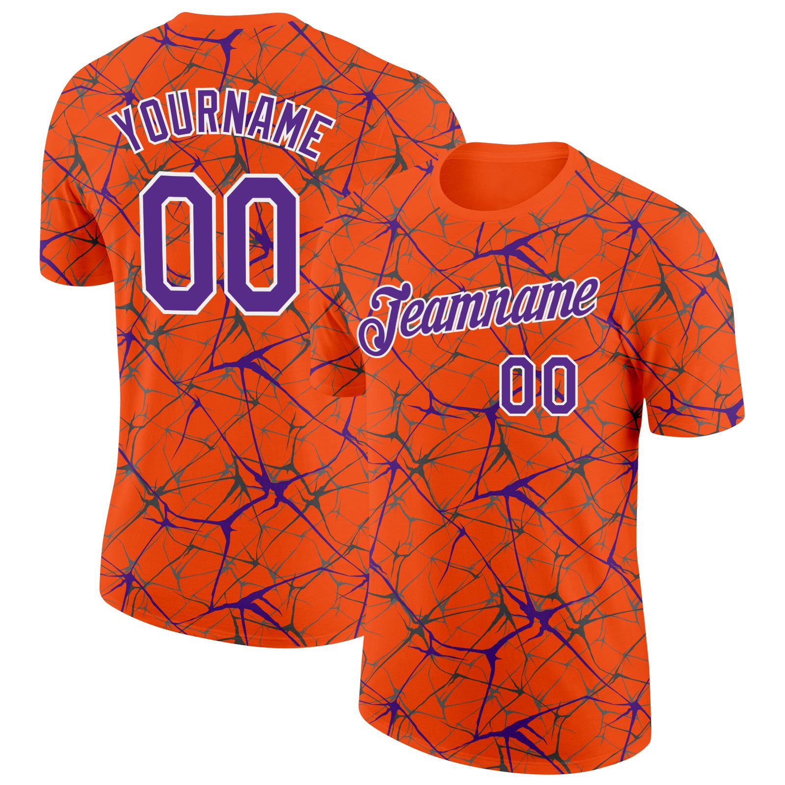 Custom Orange Purple Gray-White Abstract Network Crackle Performance T-Shirt