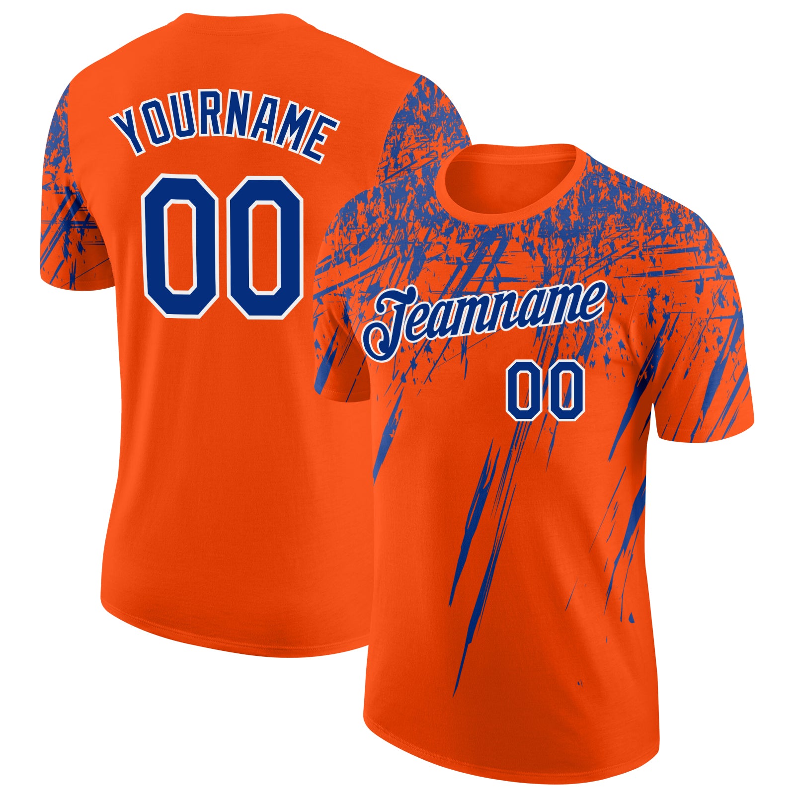 Custom Orange Royal-White Distressed Scratch Brush Stroke Performance T-Shirt