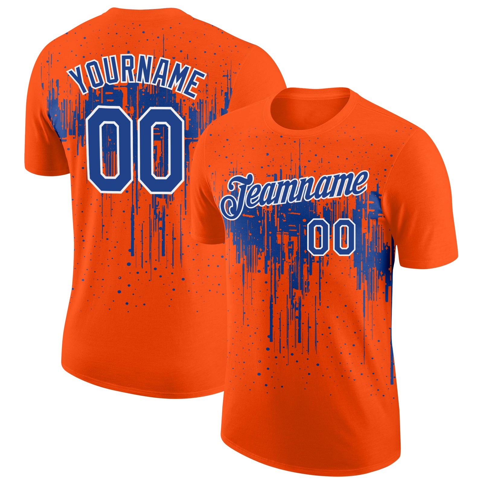 Custom Orange Royal-White Dripping Splatter Paint Performance T-Shirt