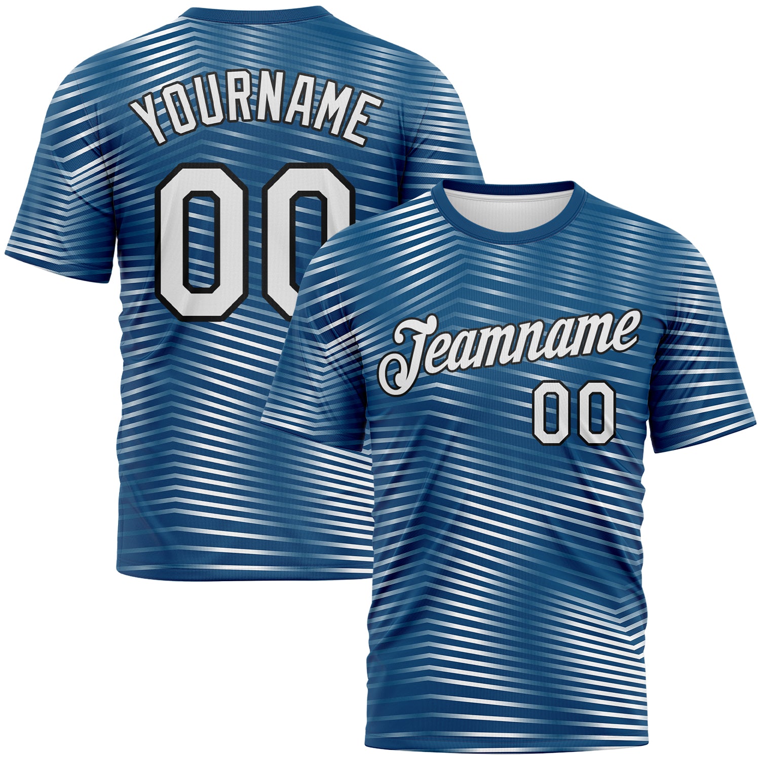 Custom Panther Blue White-Black 3D Pattern Motion Stripe Morden Wave Performance T-Shirt