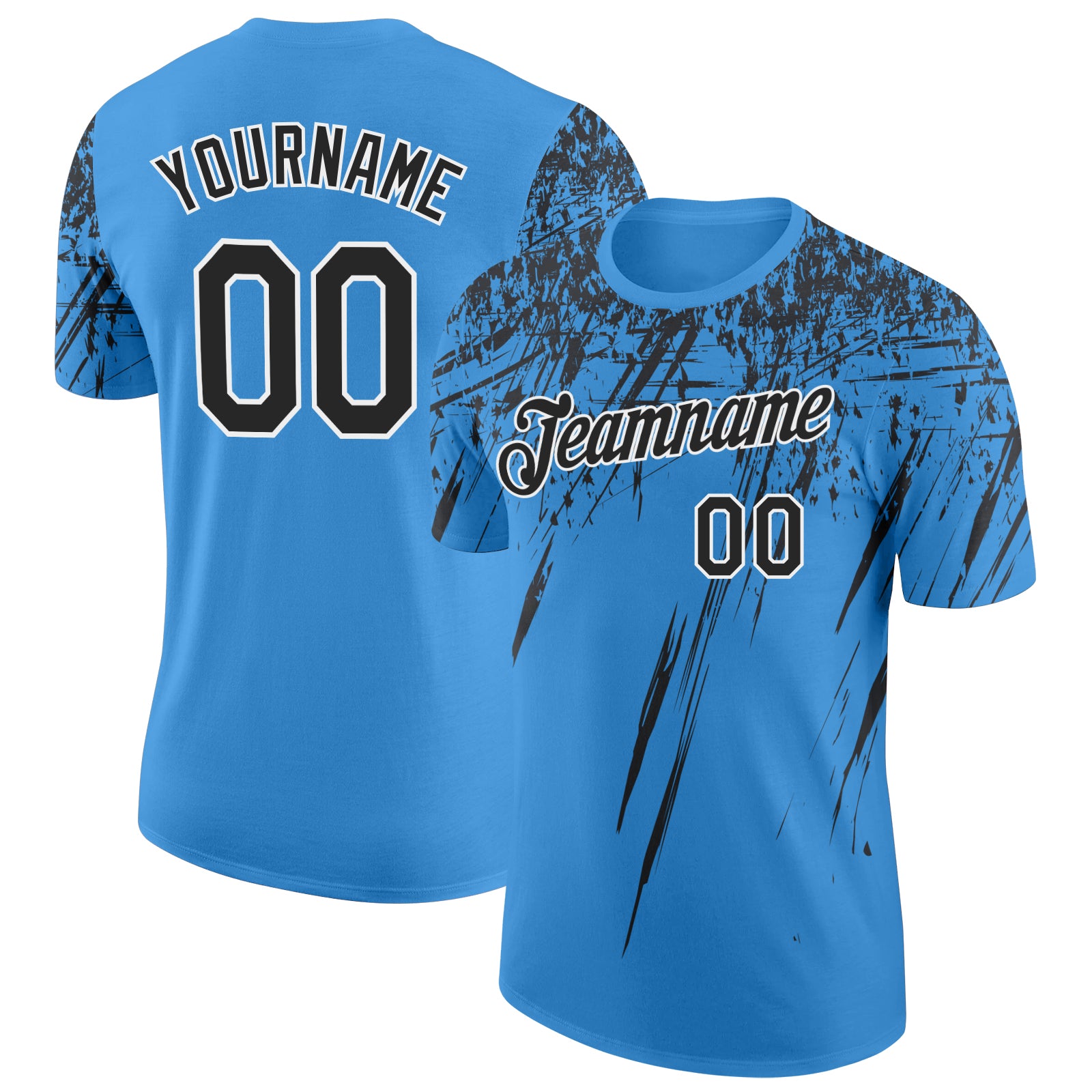 Custom Powder Blue Black-White Distressed Scratch Brush Stroke Performance T-Shirt