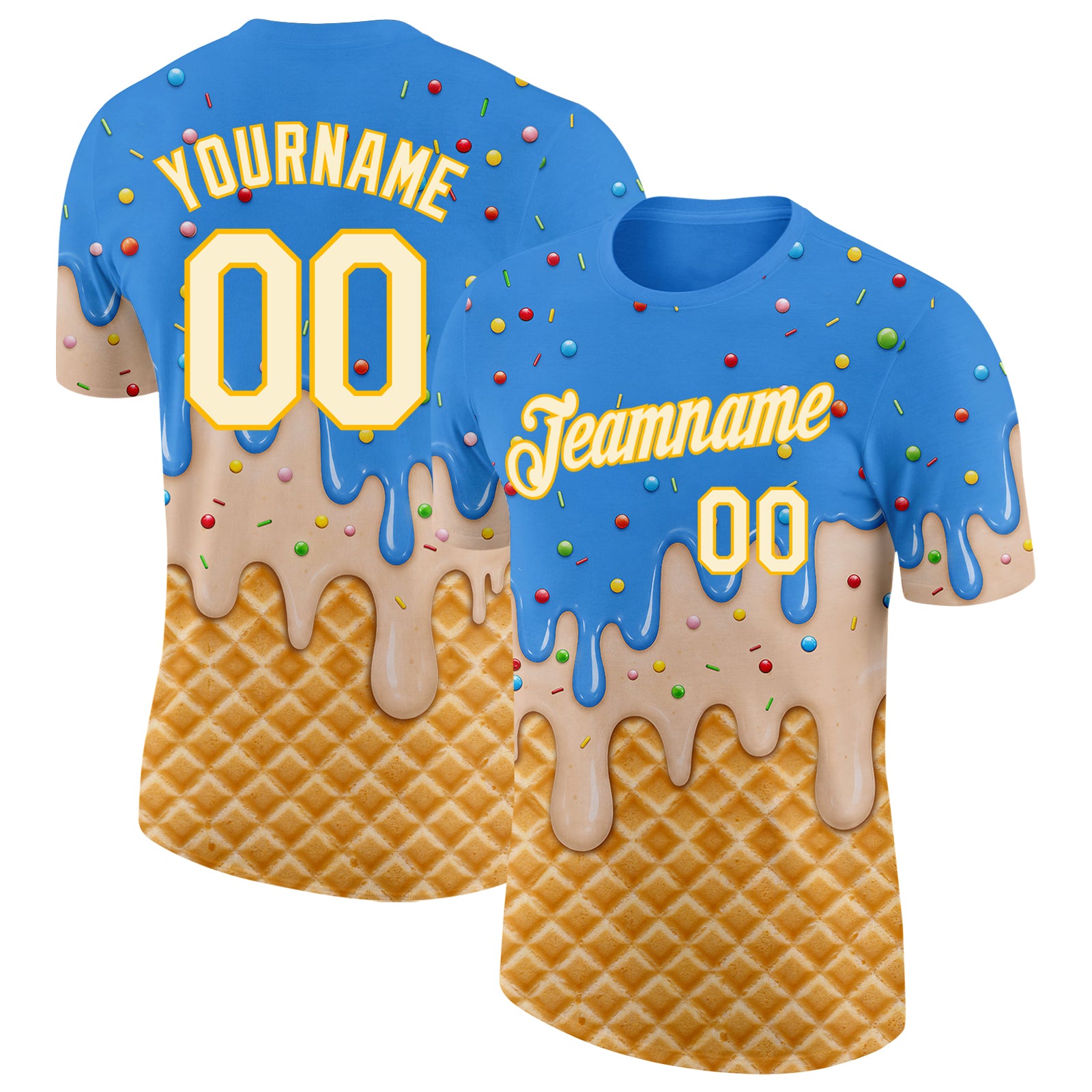 Custom Powder Blue Cream-Gold Ice Cream Waffle Foodie Dessert Performance T-Shirt