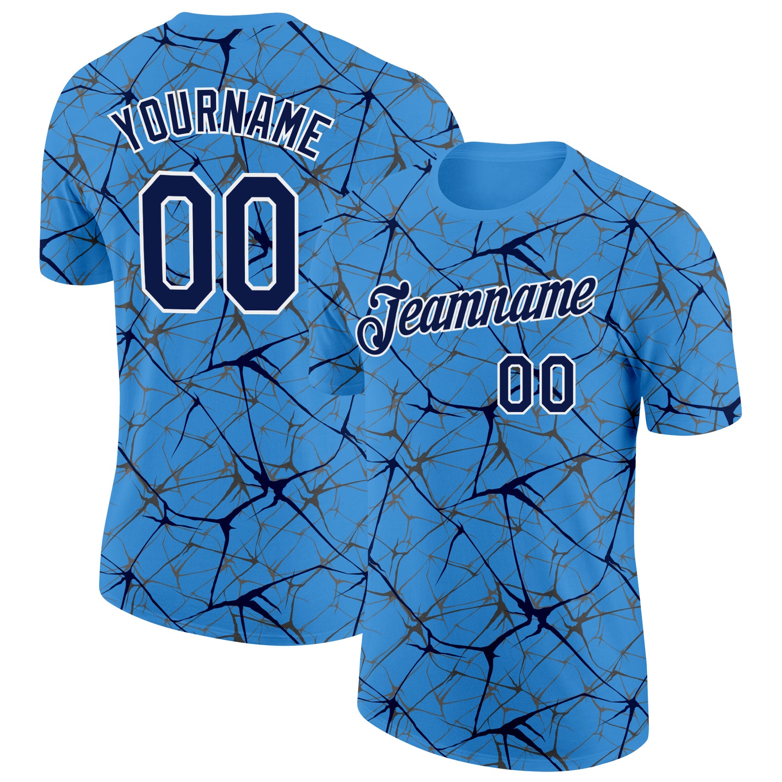 Custom Powder Blue Navy Gray-White Abstract Network Crackle Performance T-Shirt