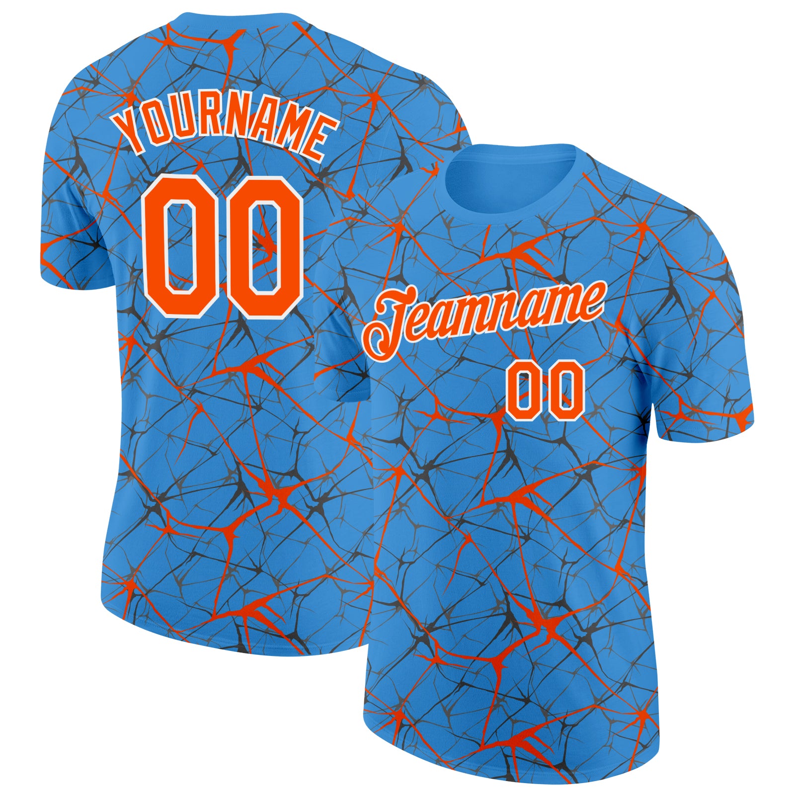 Custom Powder Blue Orange Gray-White Abstract Network Crackle Performance T-Shirt
