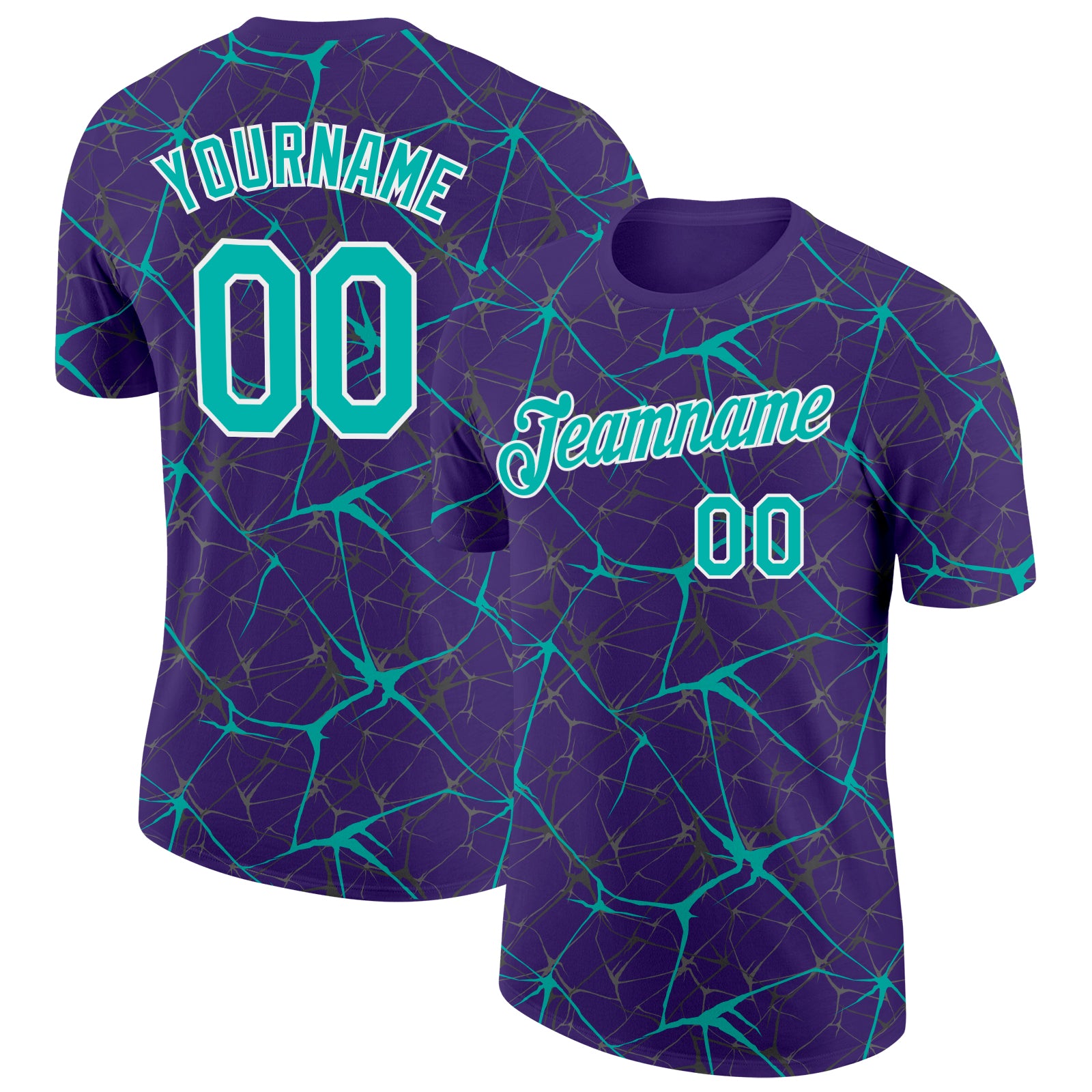 Custom Purple Aqua Gray-White Abstract Network Crackle Performance T-Shirt