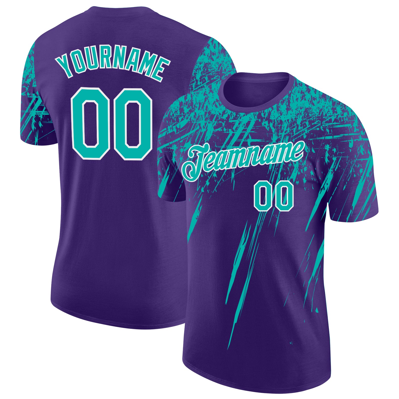 Custom Purple Aqua-White Distressed Scratch Brush Stroke Performance T-Shirt