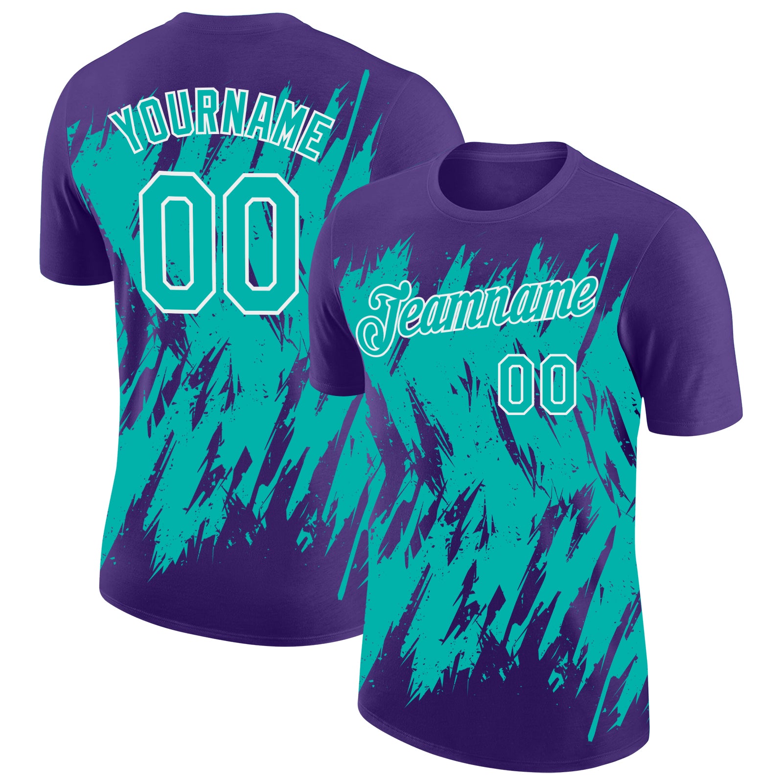 Custom Purple Aqua-White Torn Sharp Brush Stroke Splatter Performance T-Shirt