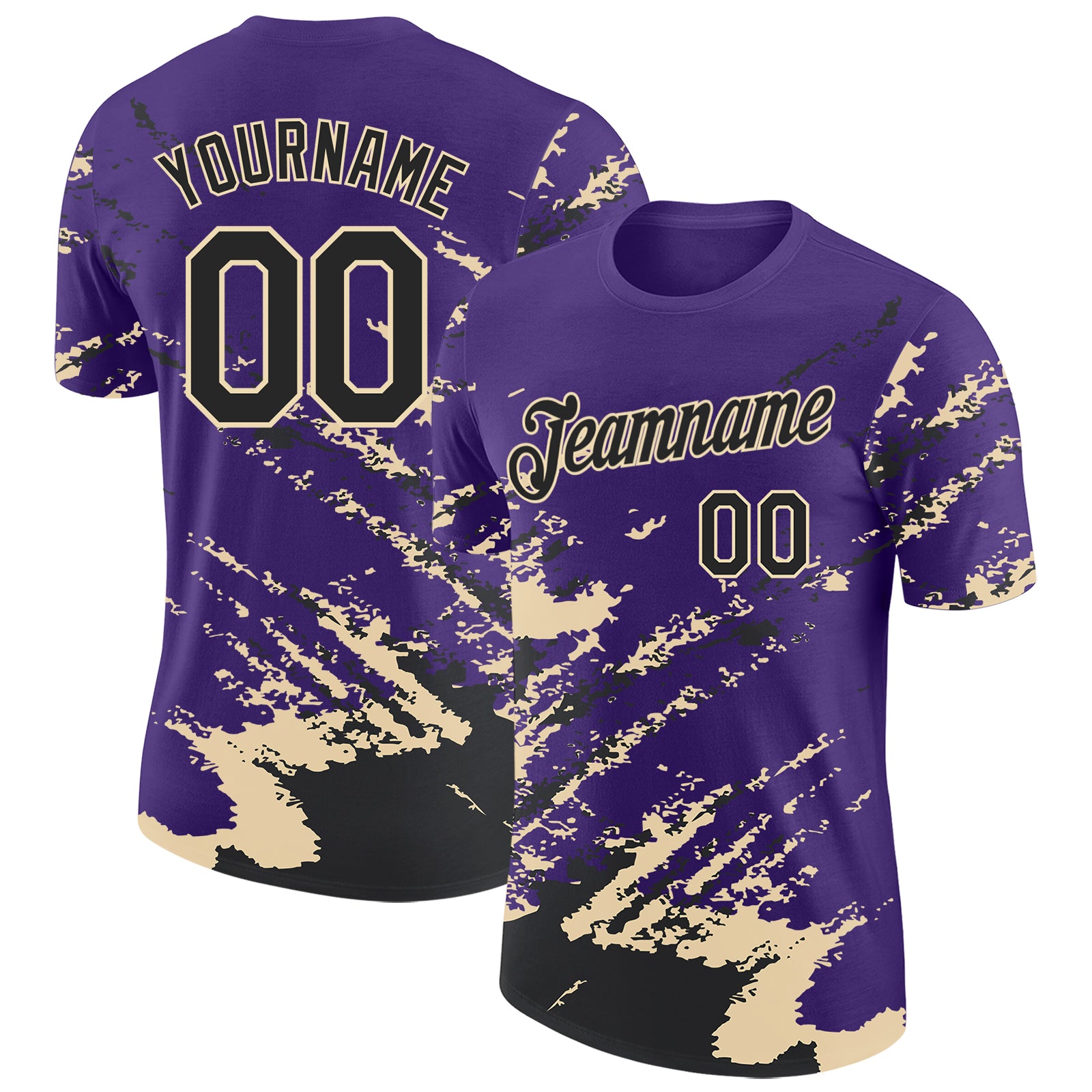 Custom Purple Black-Cream Brush Stroke Shatter Splatter Performance T-Shirt