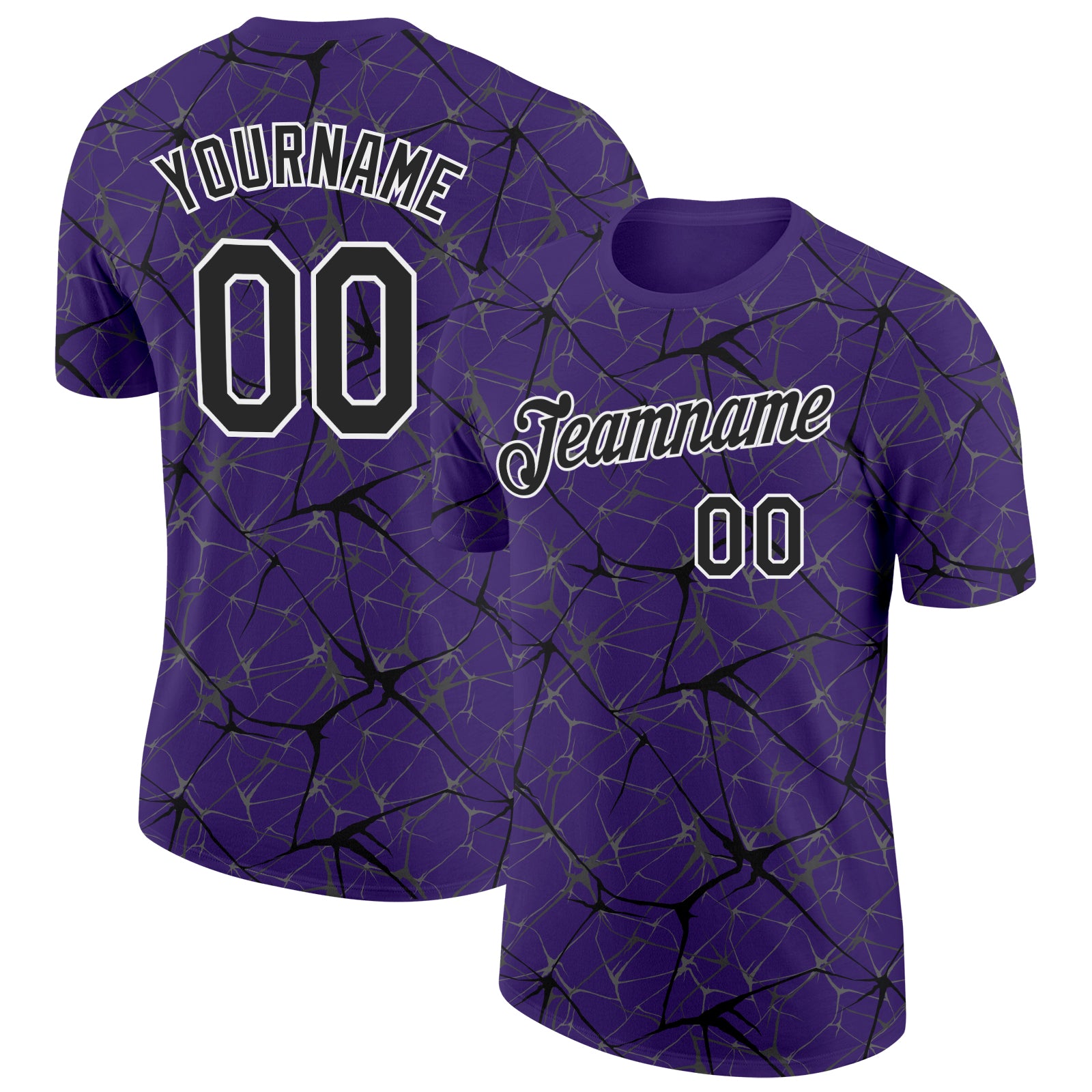 Custom Purple Black Gray-White Abstract Network Crackle Performance T-Shirt