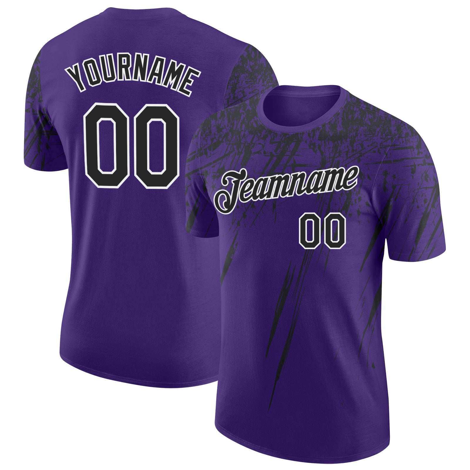 Custom Purple Black-White Distressed Scratch Brush Stroke Performance T-Shirt