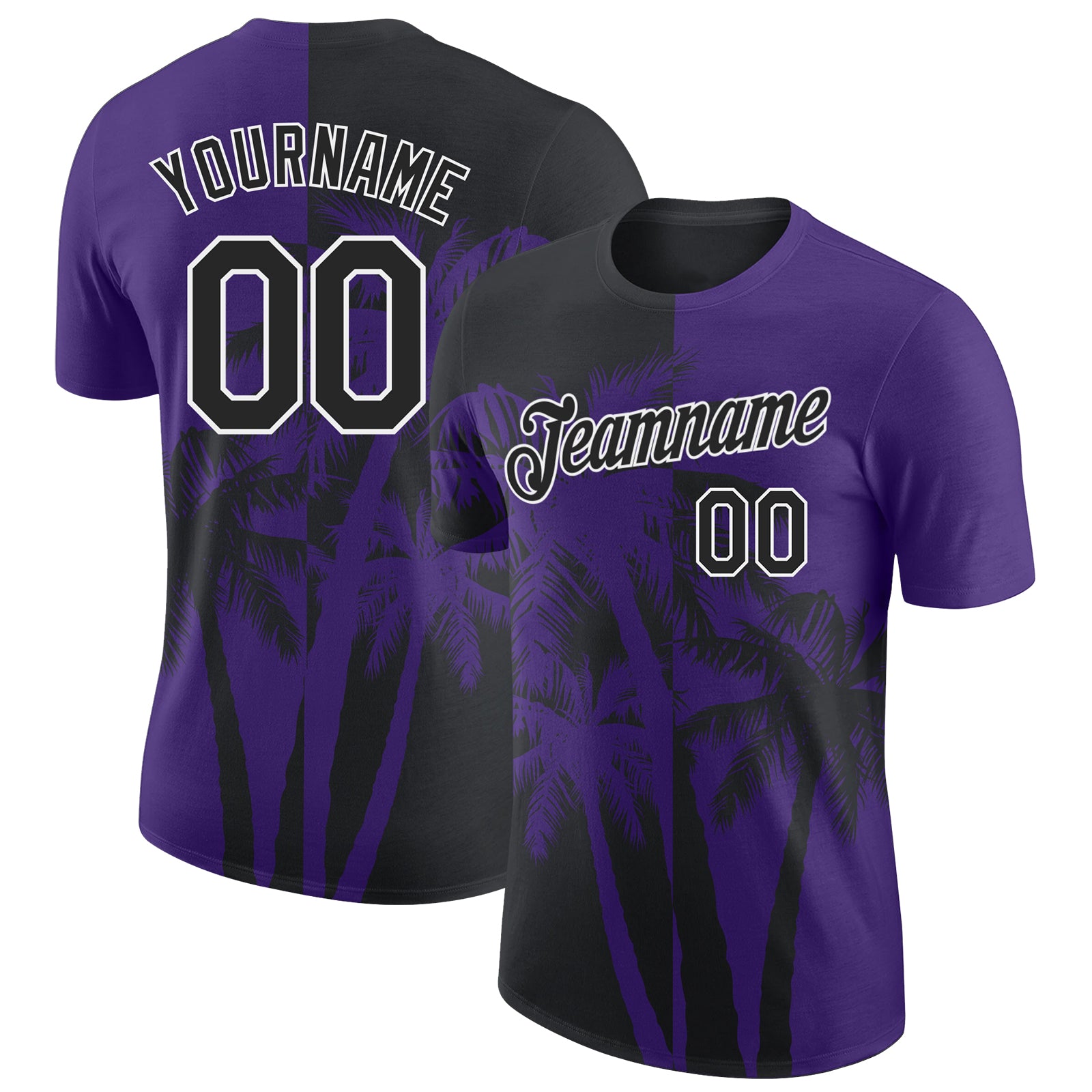 Custom Purple Black-White Hawaii Tropical Coastal Palm Trees Performance T-Shirt