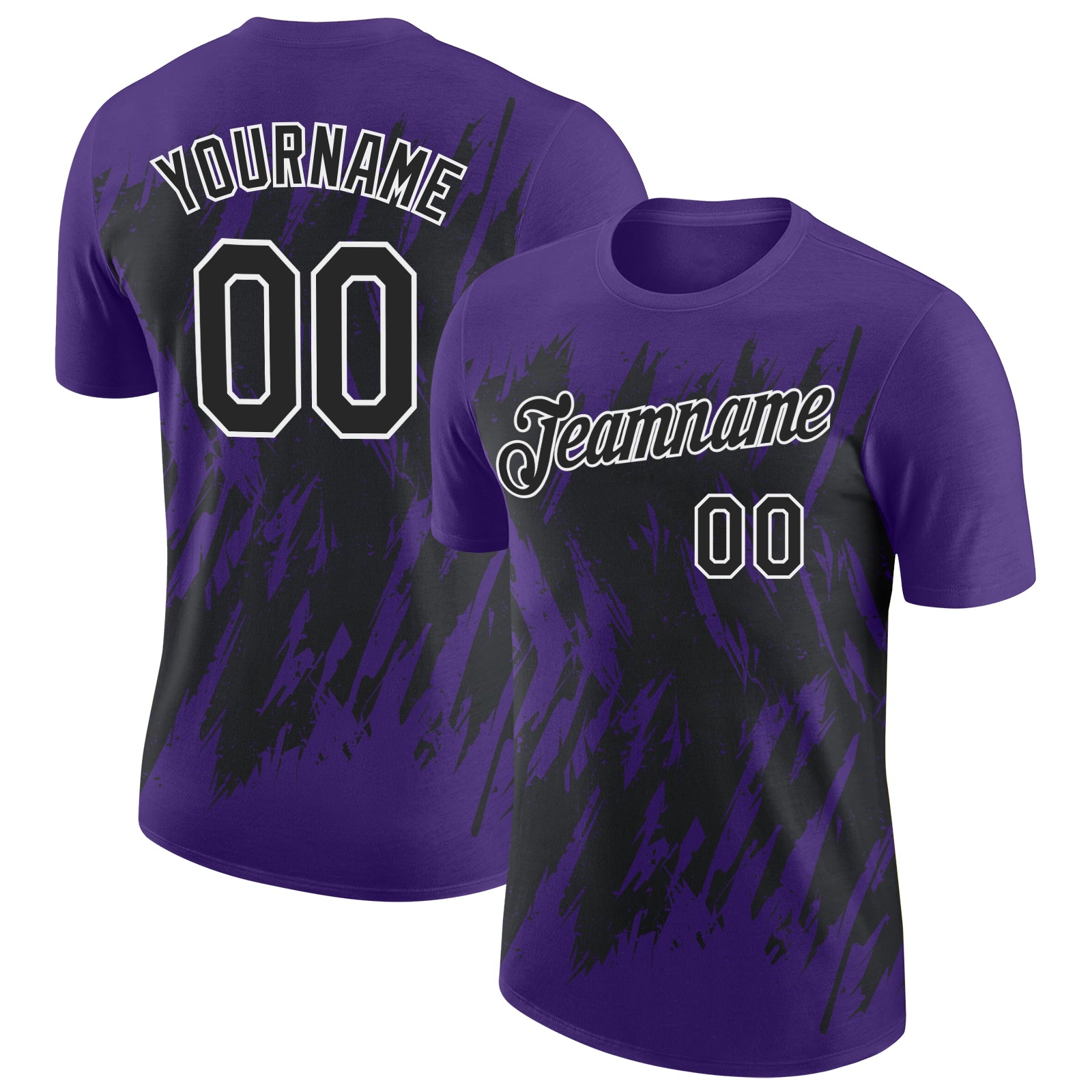 Custom Purple Black-White Torn Sharp Brush Stroke Splatter Performance T-Shirt
