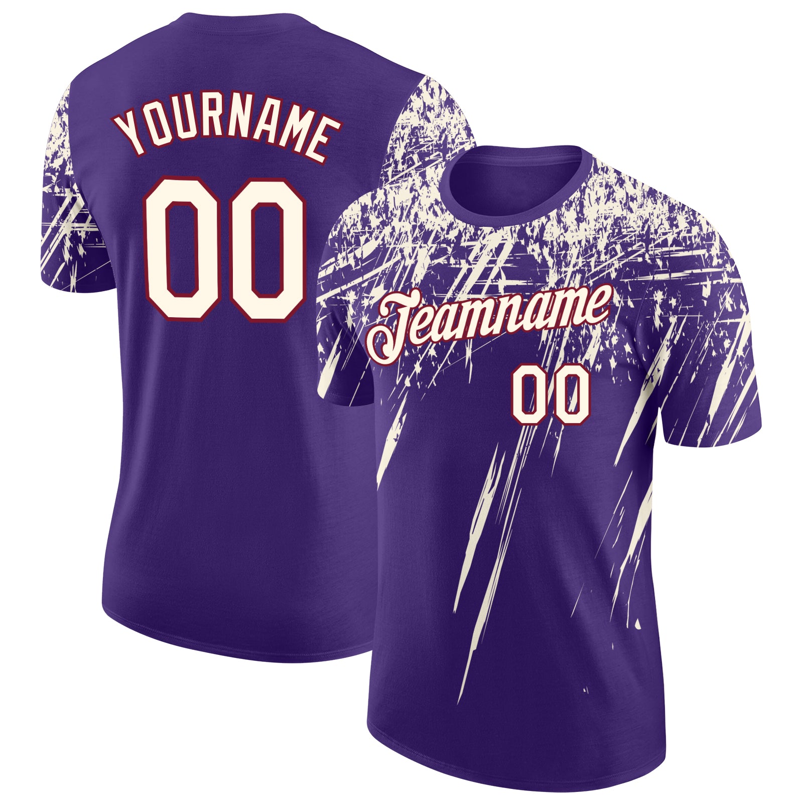 Custom Purple Cream-Crimson Distressed Scratch Brush Stroke Performance T-Shirt