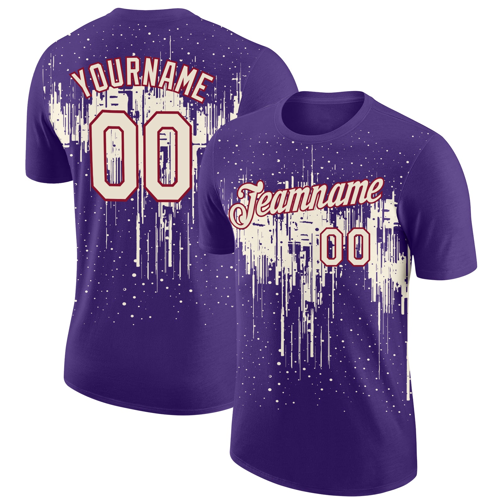 Custom Purple Cream-Crimson Dripping Splatter Paint Performance T-Shirt
