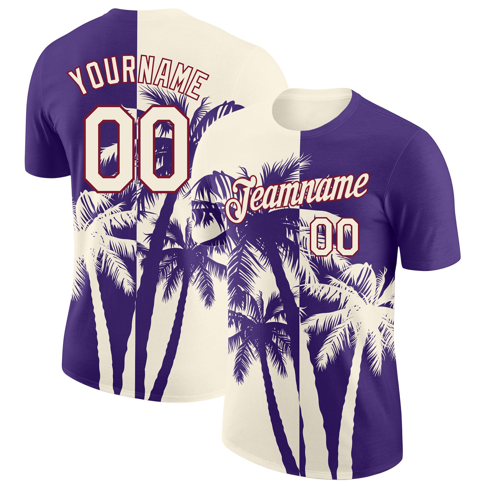 Custom Purple Cream-Crimson Hawaii Tropical Coastal Palm Trees Performance T-Shirt
