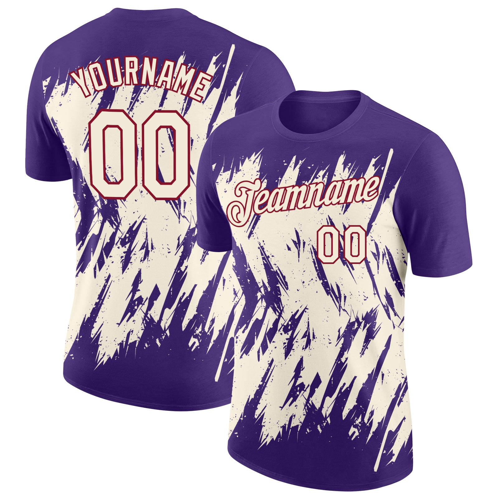 Custom Purple Cream-Crimson Torn Sharp Brush Stroke Splatter Performance T-Shirt
