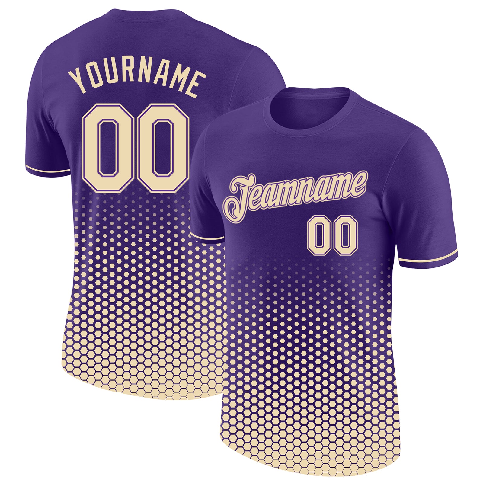 Custom Purple-Cream Geometric Hexagonal Dot Gradient Performance T-Shirt