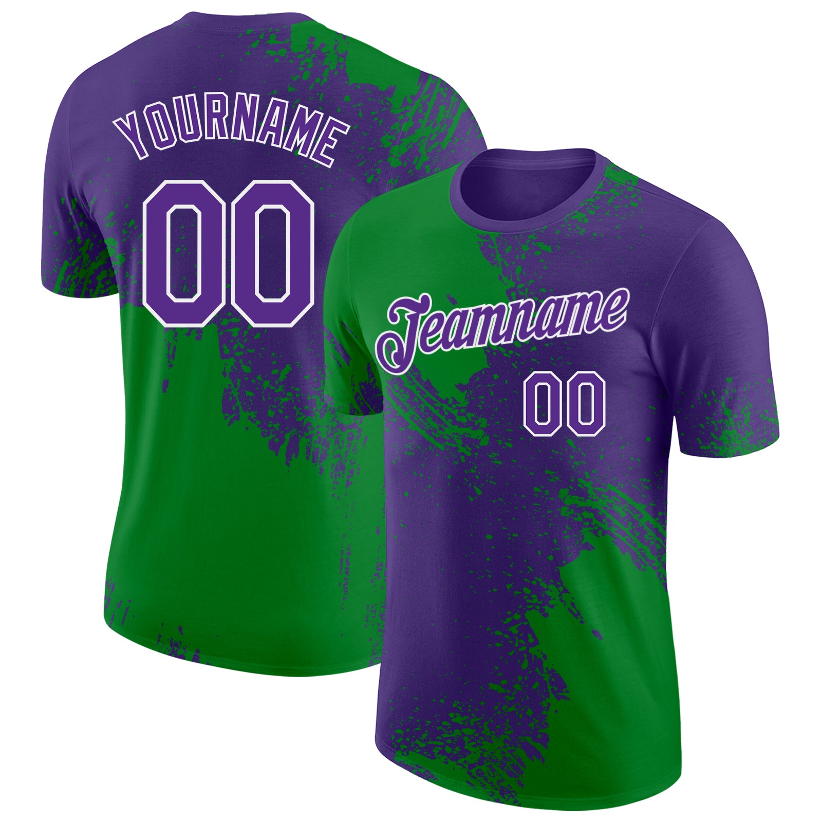 Custom Purple Grass Green-White Abstract Brush Stroke Performance T-Shirt