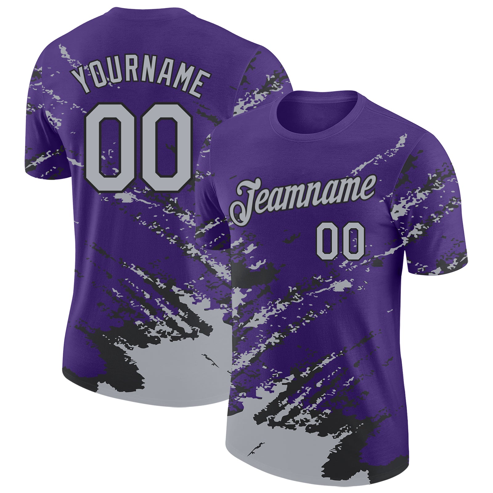 Custom Purple Gray-Black Brush Stroke Shatter Splatter Performance T-Shirt