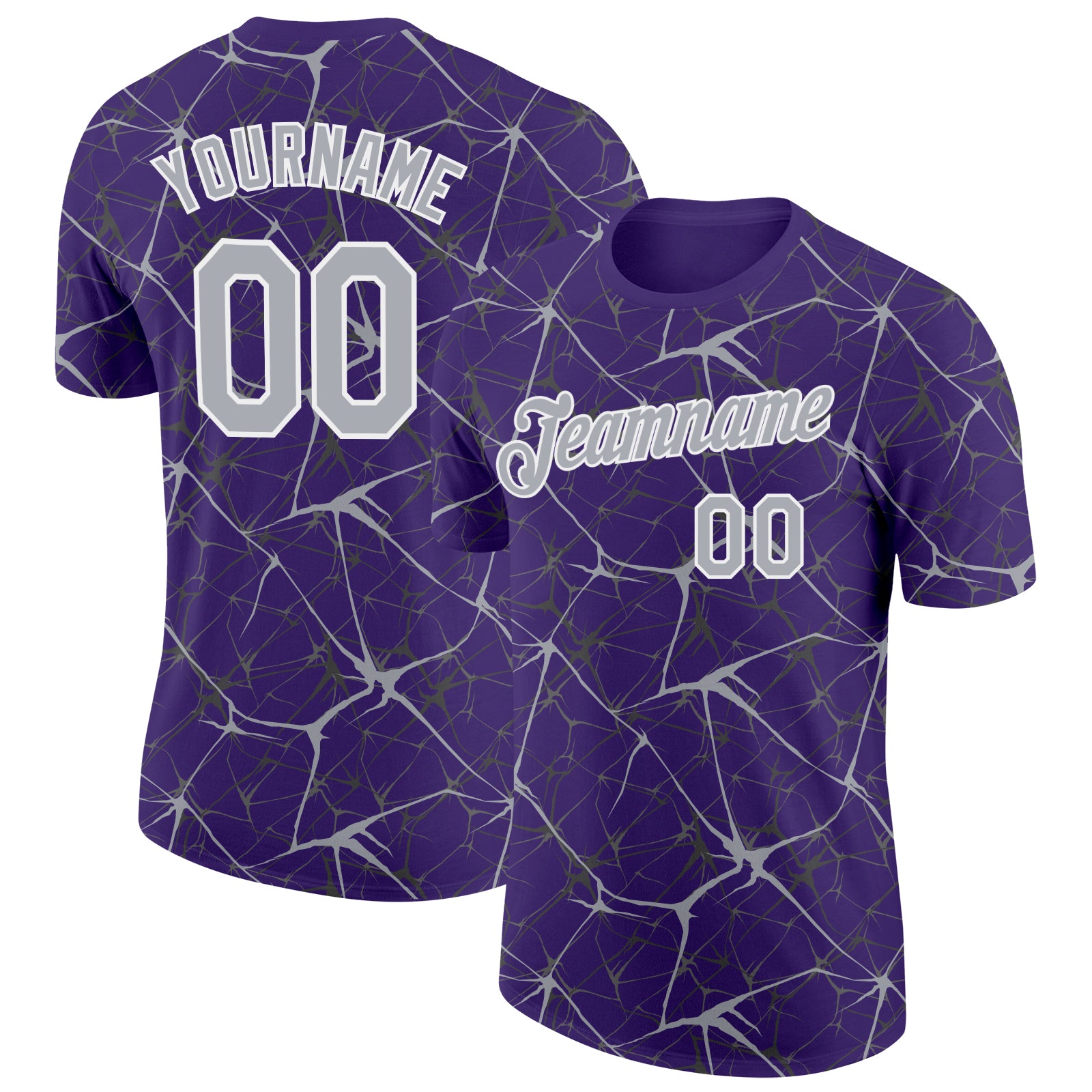 Custom Purple Gray-White Abstract Network Crackle Performance T-Shirt