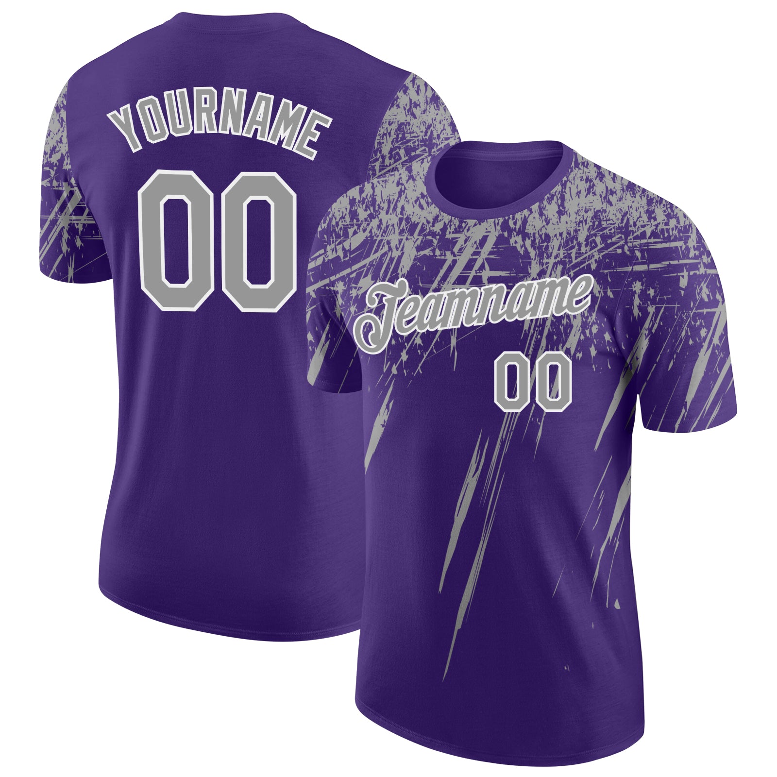 Custom Purple Gray-White Distressed Scratch Brush Stroke Performance T-Shirt