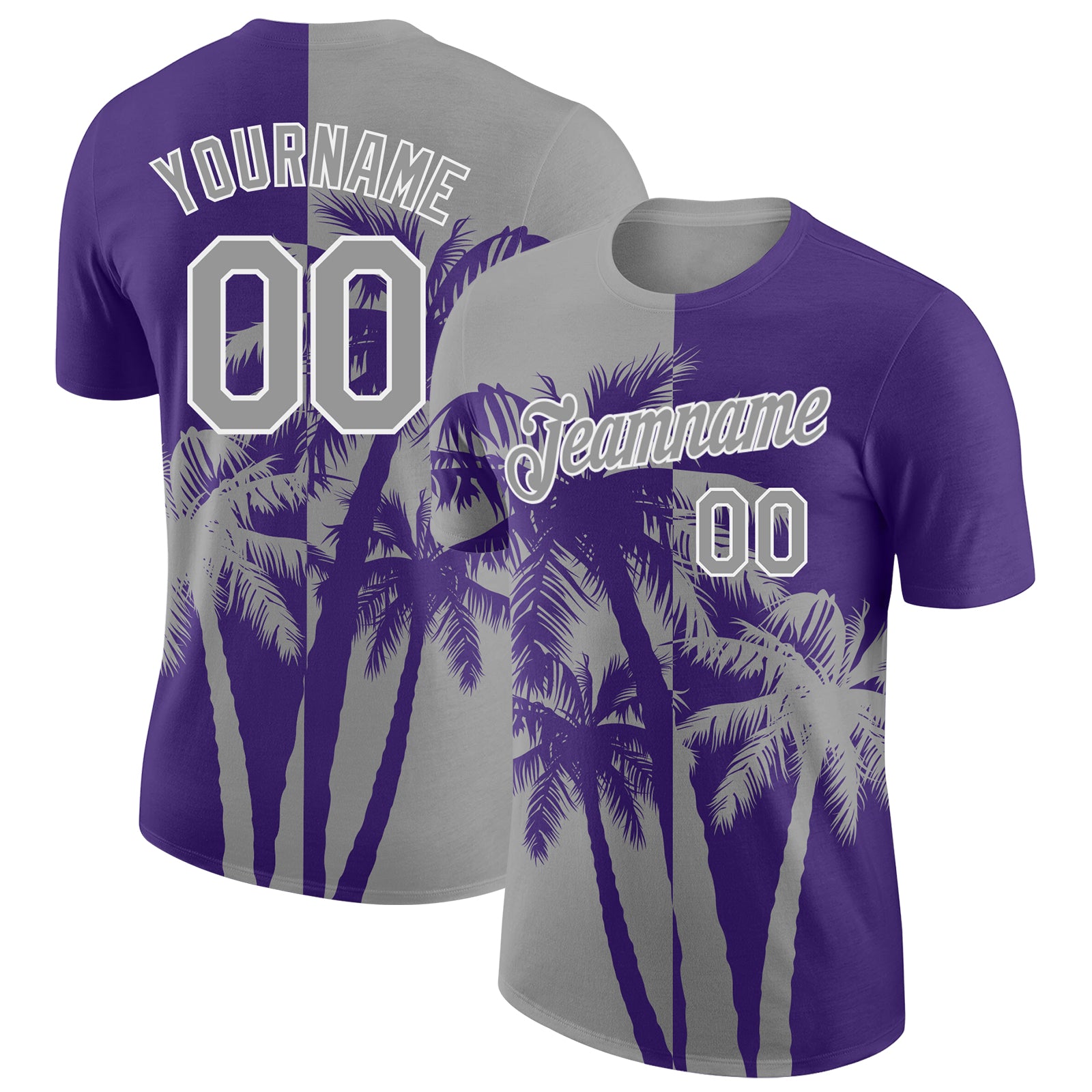 Custom Purple Gray-White Hawaii Tropical Coastal Palm Trees Performance T-Shirt