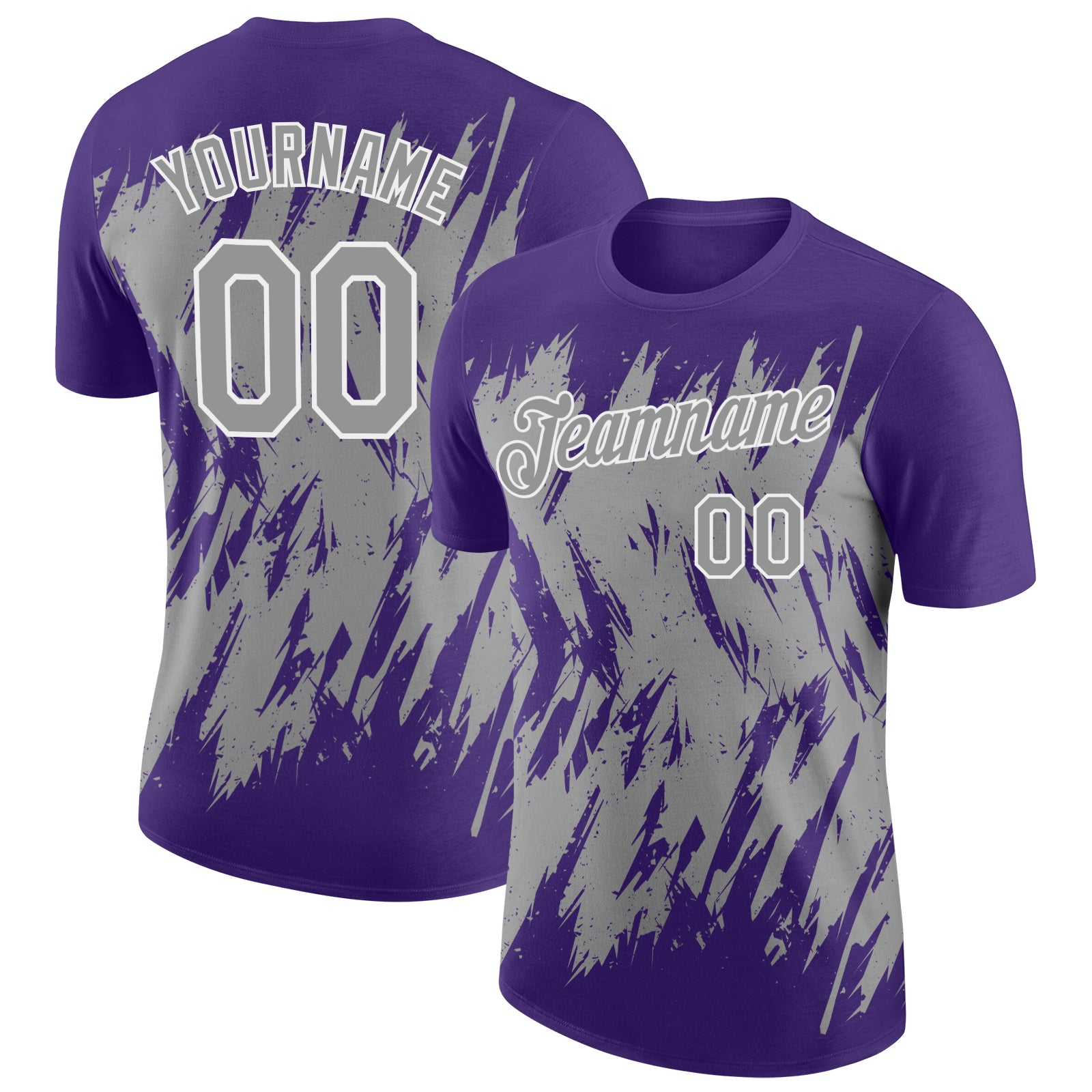 Custom Purple Gray-White Torn Sharp Brush Stroke Splatter Performance T-Shirt