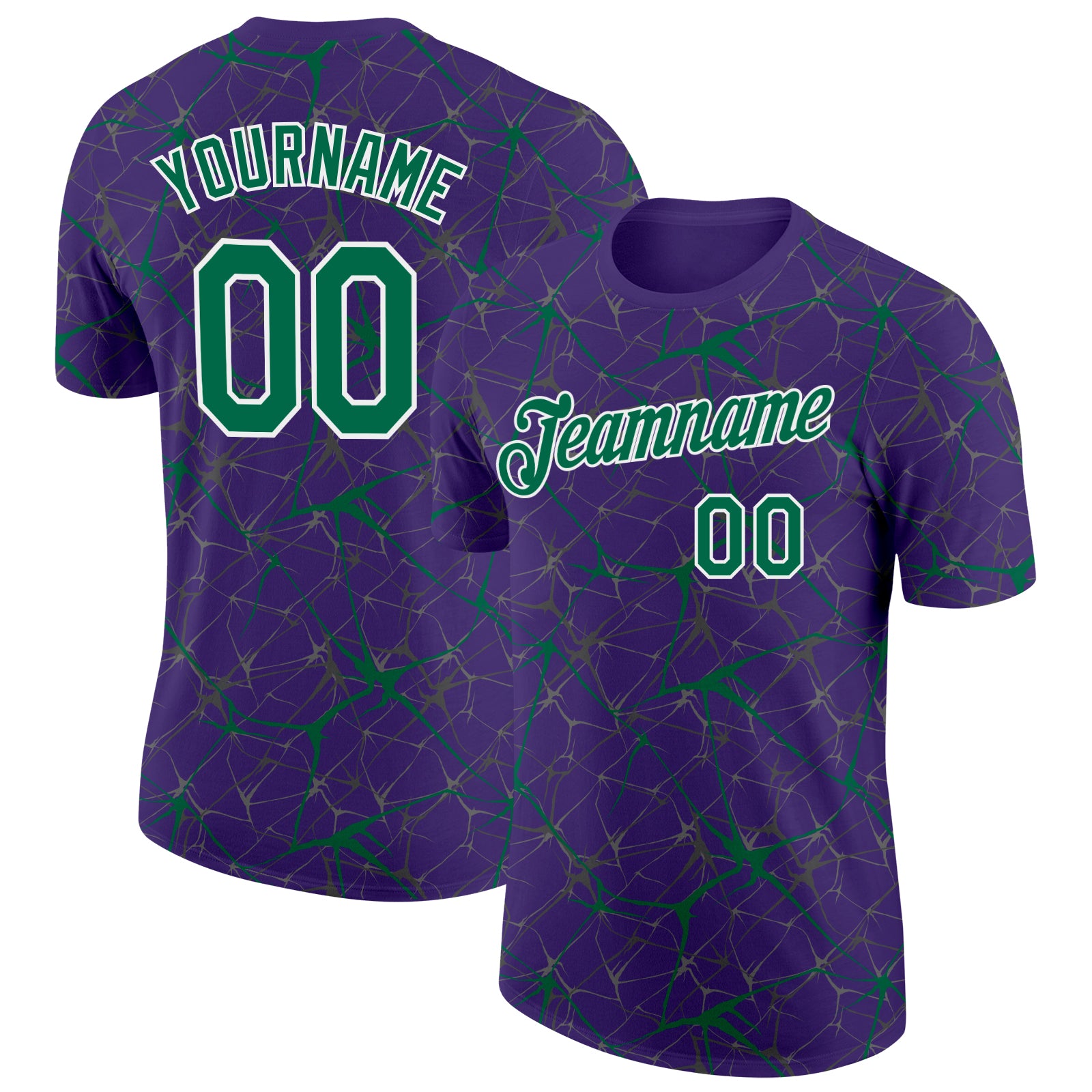 Custom Purple Kelly Green Gray-White Abstract Network Crackle Performance T-Shirt