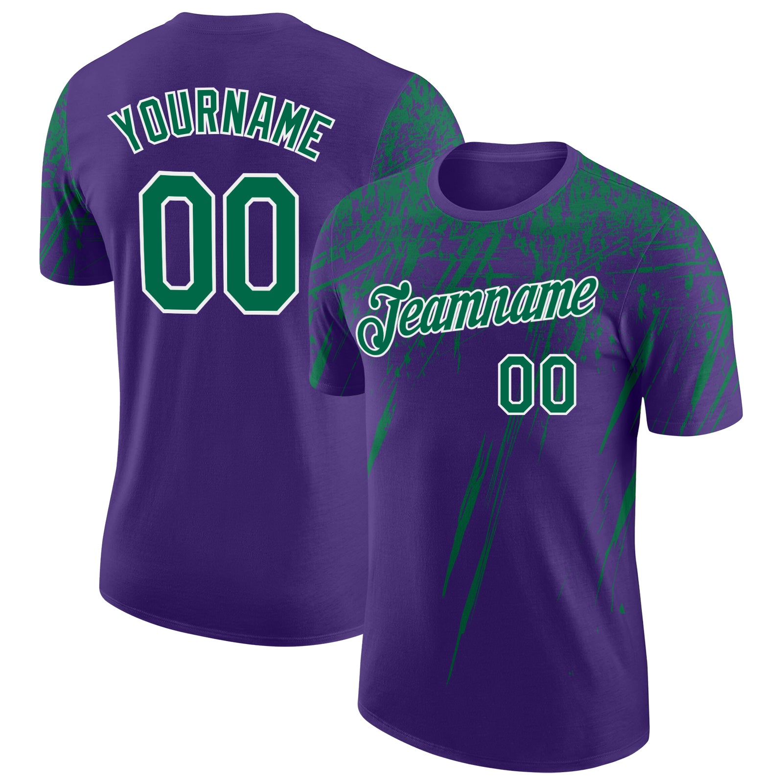 Custom Purple Kelly Green-White Distressed Scratch Brush Stroke Performance T-Shirt