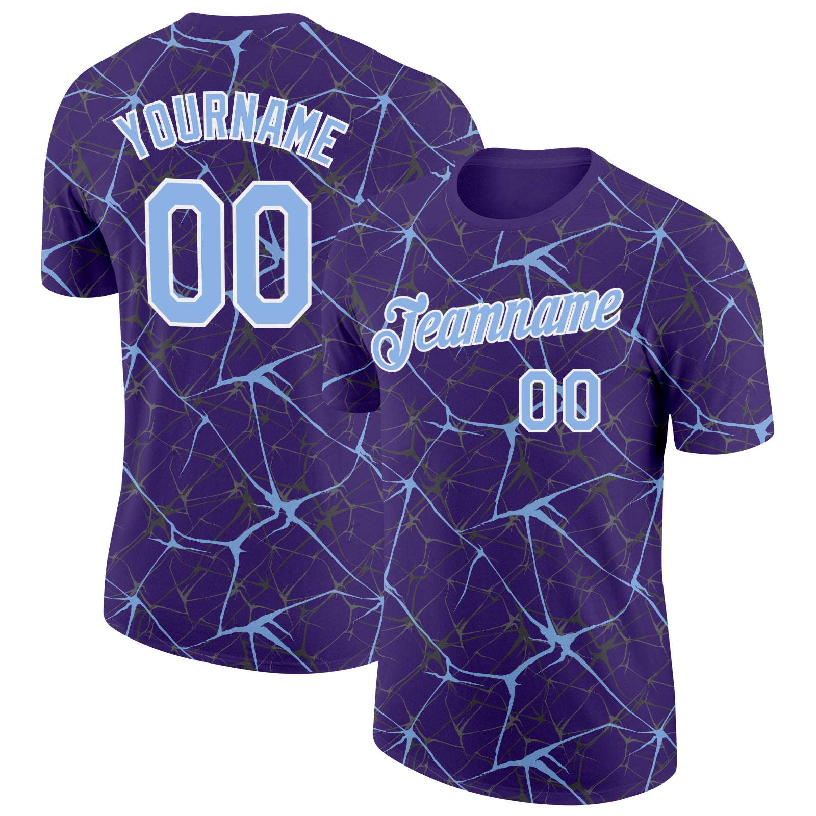 Custom Purple Light Blue Gray-White Abstract Network Crackle Performance T-Shirt
