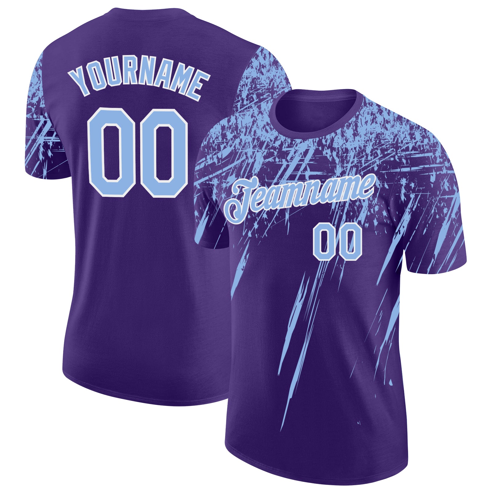 Custom Purple Light Blue-White Distressed Scratch Brush Stroke Performance T-Shirt