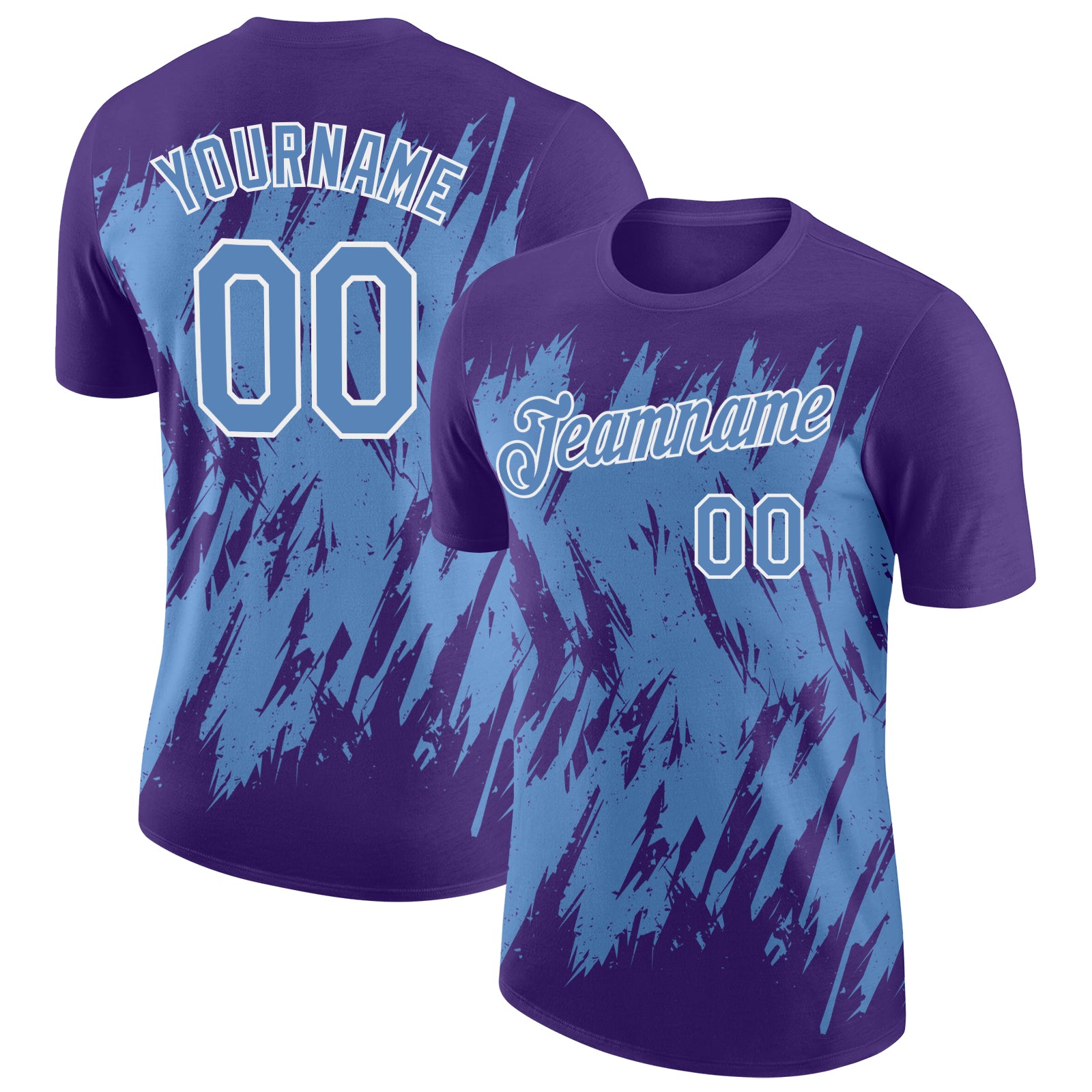 Custom Purple Light Blue-White Torn Sharp Brush Stroke Splatter Performance T-Shirt