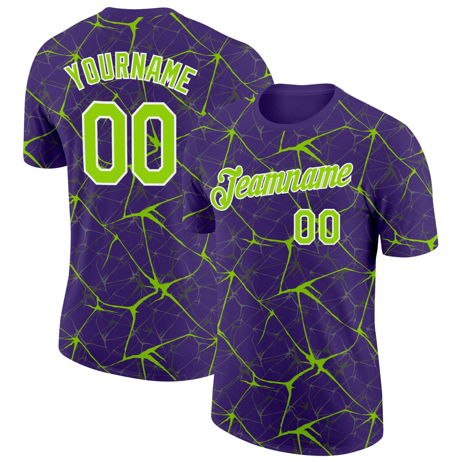 Custom Purple Neon Green Gray-White Abstract Network Crackle Performance T-Shirt