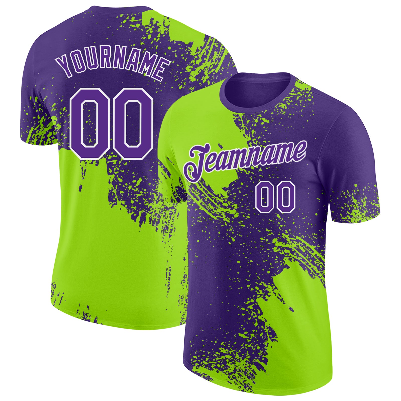 Custom Purple Neon Green-White Abstract Brush Stroke Performance T-Shirt