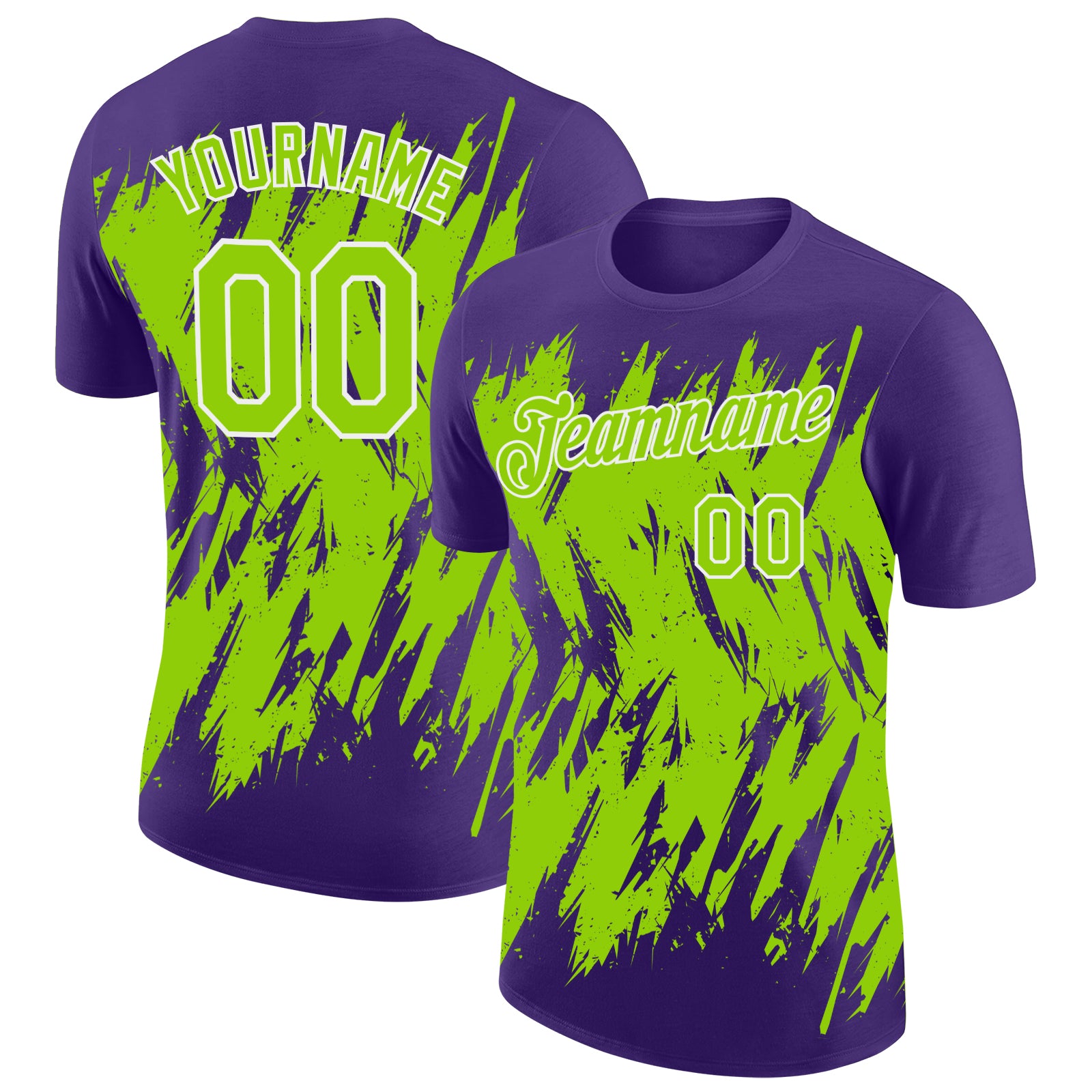 Custom Purple Neon Green-White Torn Sharp Brush Stroke Splatter Performance T-Shirt