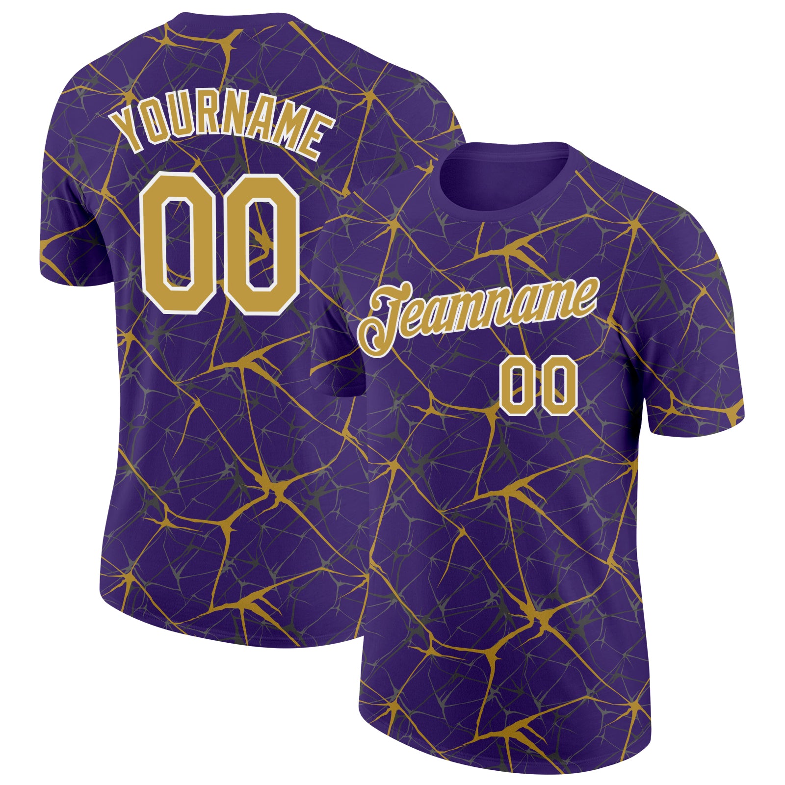 Custom Purple Old Gold Gray-White Abstract Network Crackle Performance T-Shirt