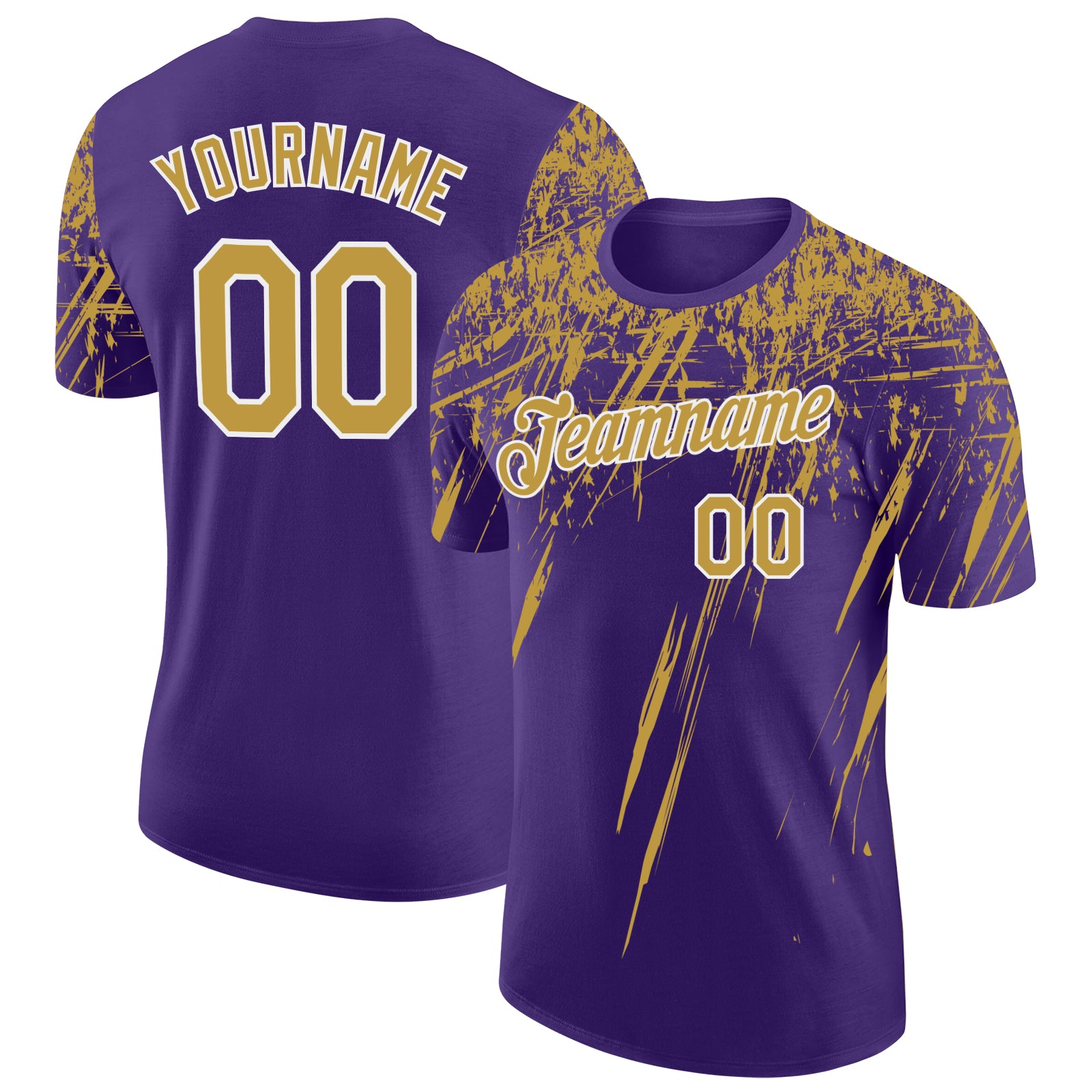 Custom Purple Old Gold-White Distressed Scratch Brush Stroke Performance T-Shirt