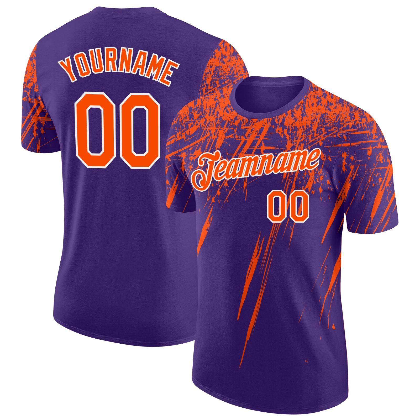 Custom Purple Orange-White Distressed Scratch Brush Stroke Performance T-Shirt